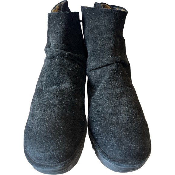 FLY LONDON Yama Wrap Heel Tie Black Suede Wedge Boots Booties 38 US 7.5 - 8 - Picture 3 of 11